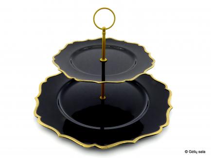 Plastic cake plate black with gold rim 
