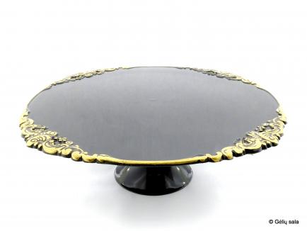 Plastic cake plate black with gold rim 