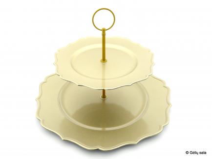 Plastic cake plate champagne with gold rim